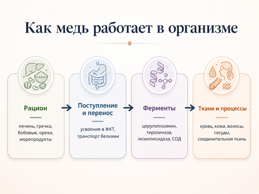 Схема работы меди в организме