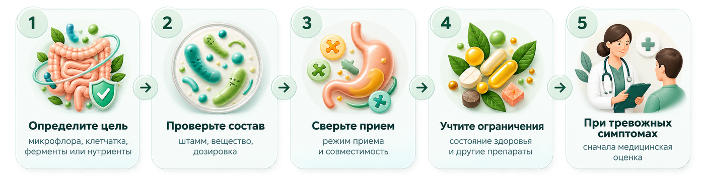 Инфографика: как выбрать БАД для кишечника